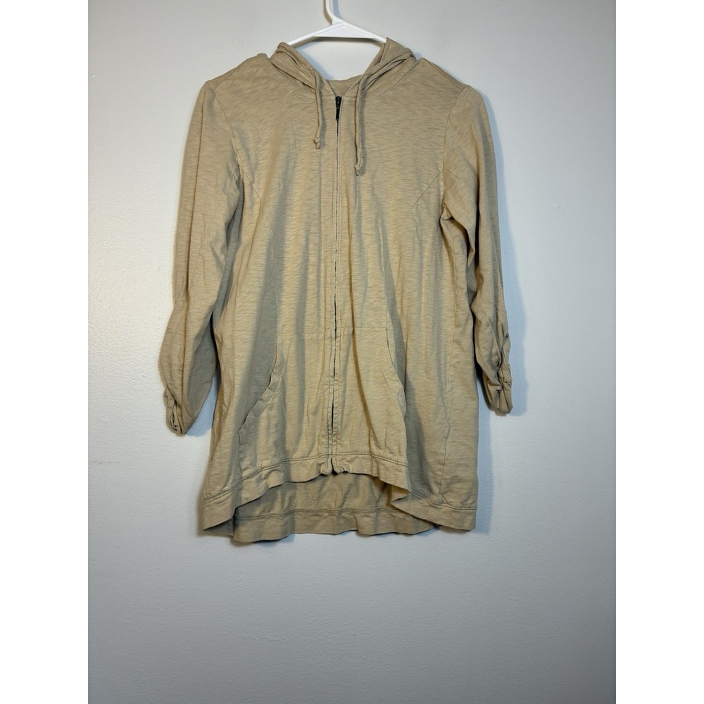 J Jill Cotton Slub Hoodie Women's Sz Small Tan Full Zip minimalist neutral